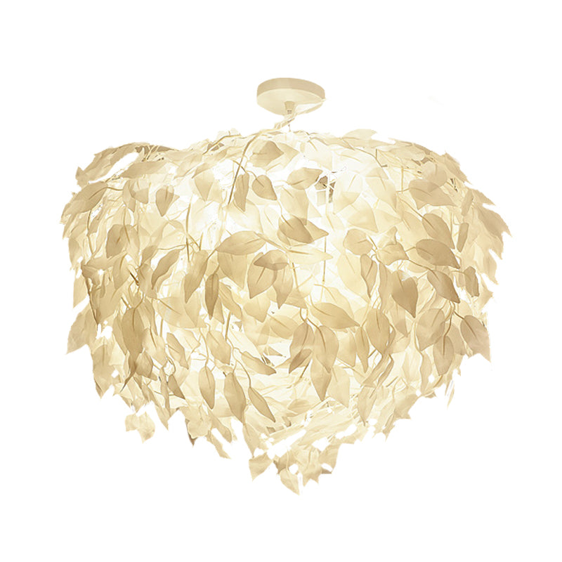 Fabric Leaf Semi Flush Mount Lighting Modernist 4 Lights White Flush Ceiling Lamp for Bedroom Clearhalo 'Ceiling Lights' 'Close To Ceiling Lights' 'Close to ceiling' 'Semi-flushmount' Lighting' 702978