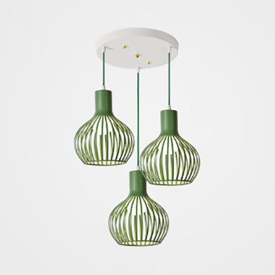 3 Bulbs Ceiling Lighting with Wire Dome Shade Metal Industrial Dining Room Hanging Light in Grey/Pink Green Round Clearhalo 'Ceiling Lights' 'Modern Pendants' 'Modern' 'Pendant Lights' 'Pendants' Lighting' 70298