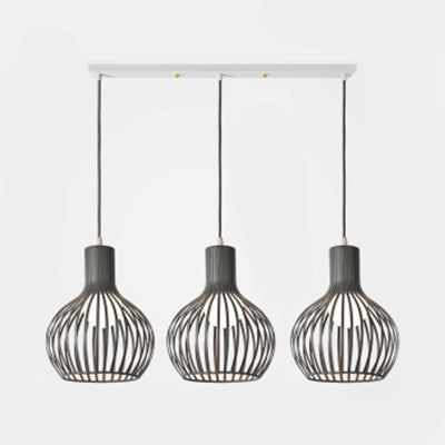 3 Bulbs Ceiling Lighting with Wire Dome Shade Metal Industrial Dining Room Hanging Light in Grey/Pink Grey Linear Clearhalo 'Ceiling Lights' 'Modern Pendants' 'Modern' 'Pendant Lights' 'Pendants' Lighting' 70299