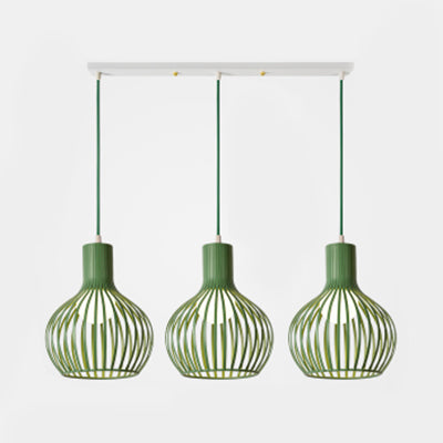 3 Bulbs Ceiling Lighting with Wire Dome Shade Metal Industrial Dining Room Hanging Light in Grey/Pink Green Linear Clearhalo 'Ceiling Lights' 'Modern Pendants' 'Modern' 'Pendant Lights' 'Pendants' Lighting' 70301