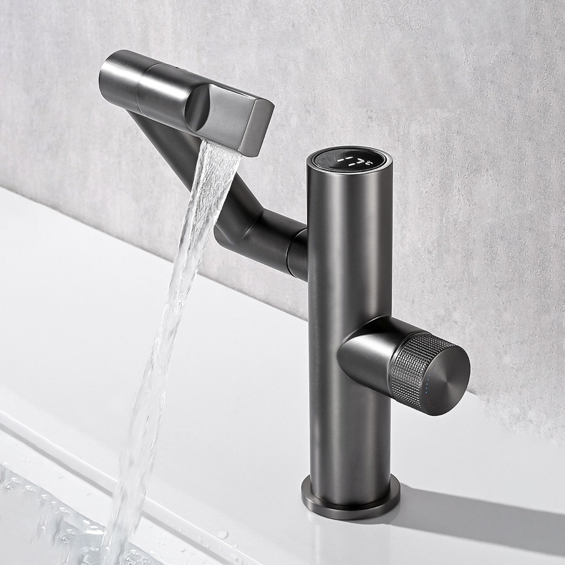 Waterfall Spout Basin Lavatory Faucet Modern Metal Lavatory Faucet Cinzento Clearhalo 'bathroom_sink_faucets' 'Conjuntos de Torneiras de Lavatório e Banheiro' 'home_improvement' 'home_improvement_bathroom_sink_faucets' 'Mobiliário Doméstico' 'Página inicial' 'Renovação e equipamento de casa de banho' 'Torneira para lavatório de banheiro' 7031372