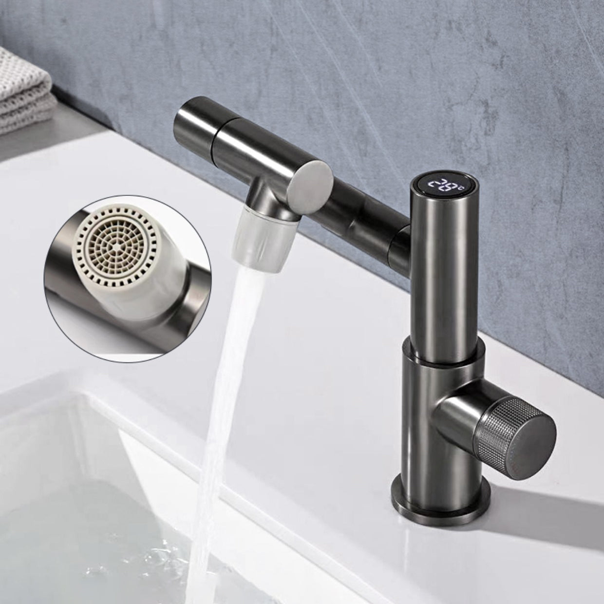 Waterfall Spout Basin Lavatory Faucet Modern Metal Lavatory Faucet Clearhalo 'bathroom_sink_faucets' 'Conjuntos de Torneiras de Lavatório e Banheiro' 'home_improvement' 'home_improvement_bathroom_sink_faucets' 'Mobiliário Doméstico' 'Página inicial' 'Renovação e equipamento de casa de banho' 'Torneira para lavatório de banheiro' 7031378