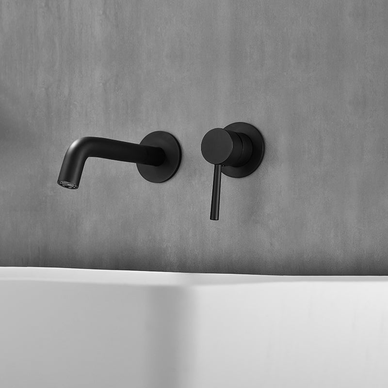 Single Handle Bathroom Faucet Modern Wall Mounted Widespread Lavatory Faucet Negro Clearhalo 'bathroom_sink_faucets' 'Conjunta de Baño y Conjunta de Grifo' 'Coronamiento de Baño y Dispositivo de Baño' 'Grifo del lavabo del baño' 'Hogar' 'home_improvement' 'home_improvement_bathroom_sink_faucets' 'Mejoras para el hogar' 7031416