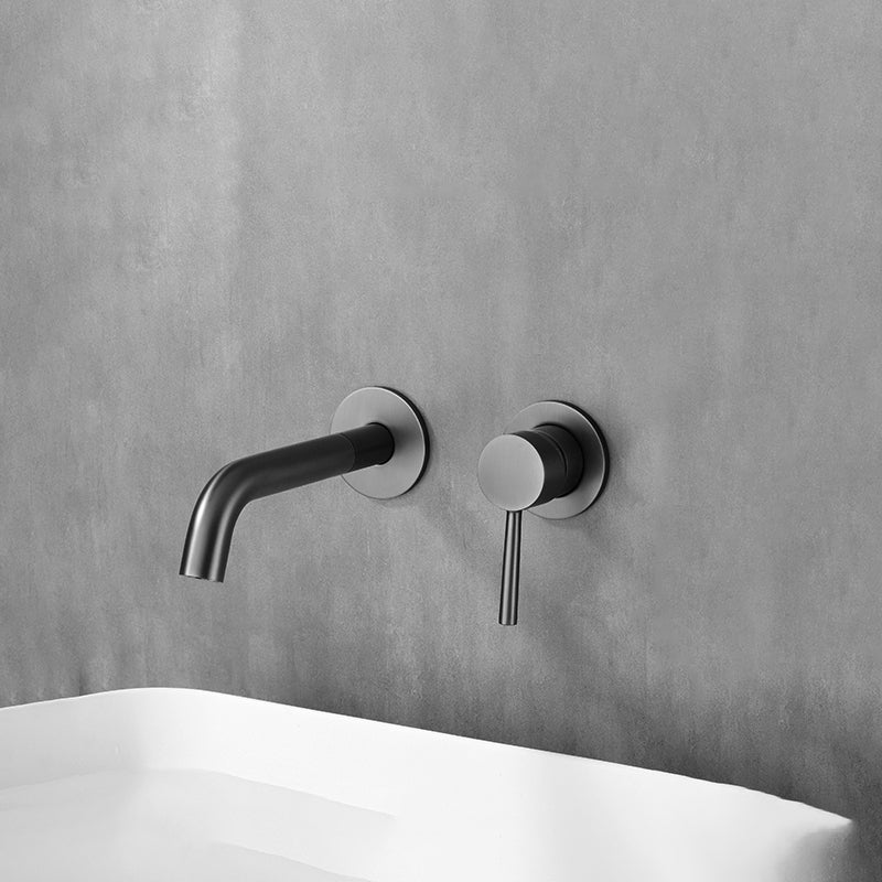 Single Handle Bathroom Faucet Modern Wall Mounted Widespread Lavatory Faucet Gris Clearhalo 'bathroom_sink_faucets' 'Conjunta de Baño y Conjunta de Grifo' 'Coronamiento de Baño y Dispositivo de Baño' 'Grifo del lavabo del baño' 'Hogar' 'home_improvement' 'home_improvement_bathroom_sink_faucets' 'Mejoras para el hogar' 7031417