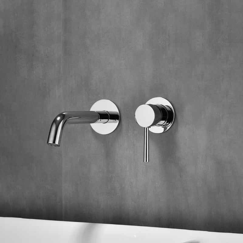 Single Handle Bathroom Faucet Modern Wall Mounted Widespread Lavatory Faucet Plata Clearhalo 'bathroom_sink_faucets' 'Conjunta de Baño y Conjunta de Grifo' 'Coronamiento de Baño y Dispositivo de Baño' 'Grifo del lavabo del baño' 'Hogar' 'home_improvement' 'home_improvement_bathroom_sink_faucets' 'Mejoras para el hogar' 7031419