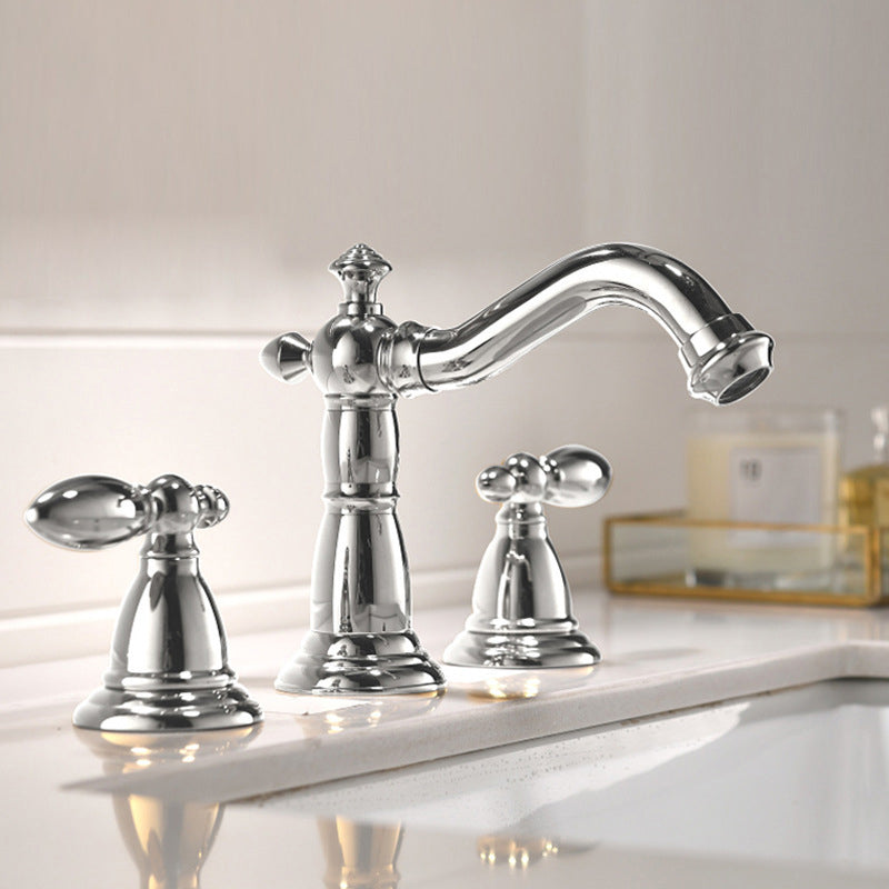 European Style Widespread Basin Faucet Brass 2 Handle Bathroom Vessel Faucet with Hoses Nickel Lever Handles Clearhalo 'Bathroom Remodel & Bathroom Fixtures' 'Bathroom Sink Faucets' 'Bathroom Sinks & Faucet Components' 'bathroom_sink_faucets' 'Home Improvement' 'home_improvement' 'home_improvement_bathroom_sink_faucets' 7031484