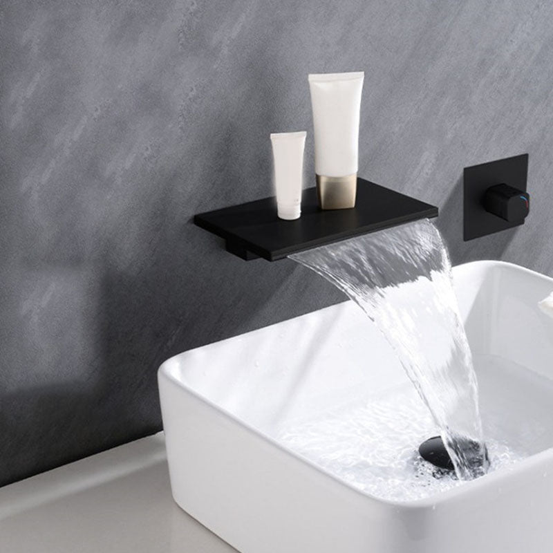 Modern Fixed Bathroom Faucet Wall Mounted Metal Tub Faucet Trim Black Clearhalo 'Bathroom Remodel & Bathroom Fixtures' 'Bathtub Faucets' 'bathtub_faucets' 'Home Improvement' 'home_improvement' 'home_improvement_bathtub_faucets' 7031728