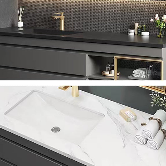 Wall-Mounted Vanity Grey Wood Frame Mirror Rectangle Single Sink Bath Vanity with Drawers Clearhalo 'Bathroom Remodel & Bathroom Fixtures' 'Bathroom Vanities' 'bathroom_vanities' 'Home Improvement' 'home_improvement' 'home_improvement_bathroom_vanities' 7032051