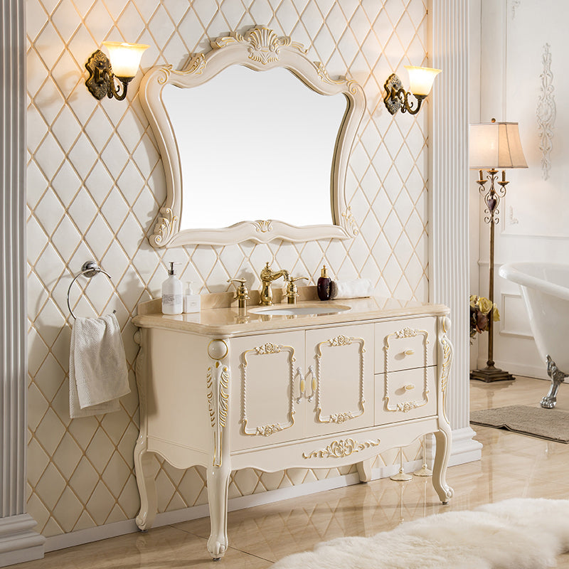 Freestanding Vanity 2 Doors Oval Single Sink Mirror PVC Frame Bathroom Vanity Clearhalo 'Bathroom Remodel & Bathroom Fixtures' 'Bathroom Vanities' 'bathroom_vanities' 'Home Improvement' 'home_improvement' 'home_improvement_bathroom_vanities' 7032146