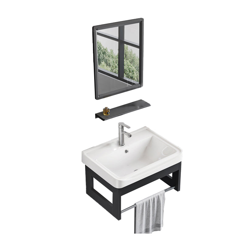 Bathroom Vanity Set Wall Mounted Storage Shelf Ceramic Sink Mirror Vanity Sink with Faucet Vanity & Faucet & Mirrors Square Mirror Clearhalo 'Bathroom Remodel & Bathroom Fixtures' 'Bathroom Vanities' 'bathroom_vanities' 'Home Improvement' 'home_improvement' 'home_improvement_bathroom_vanities' 7032193