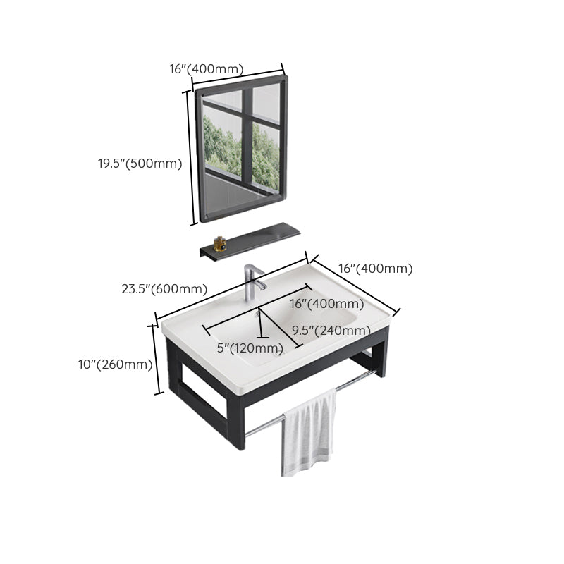 Bathroom Vanity Set Wall Mounted Storage Shelf Ceramic Sink Mirror Vanity Sink with Faucet Clearhalo 'Bathroom Remodel & Bathroom Fixtures' 'Bathroom Vanities' 'bathroom_vanities' 'Home Improvement' 'home_improvement' 'home_improvement_bathroom_vanities' 7032208