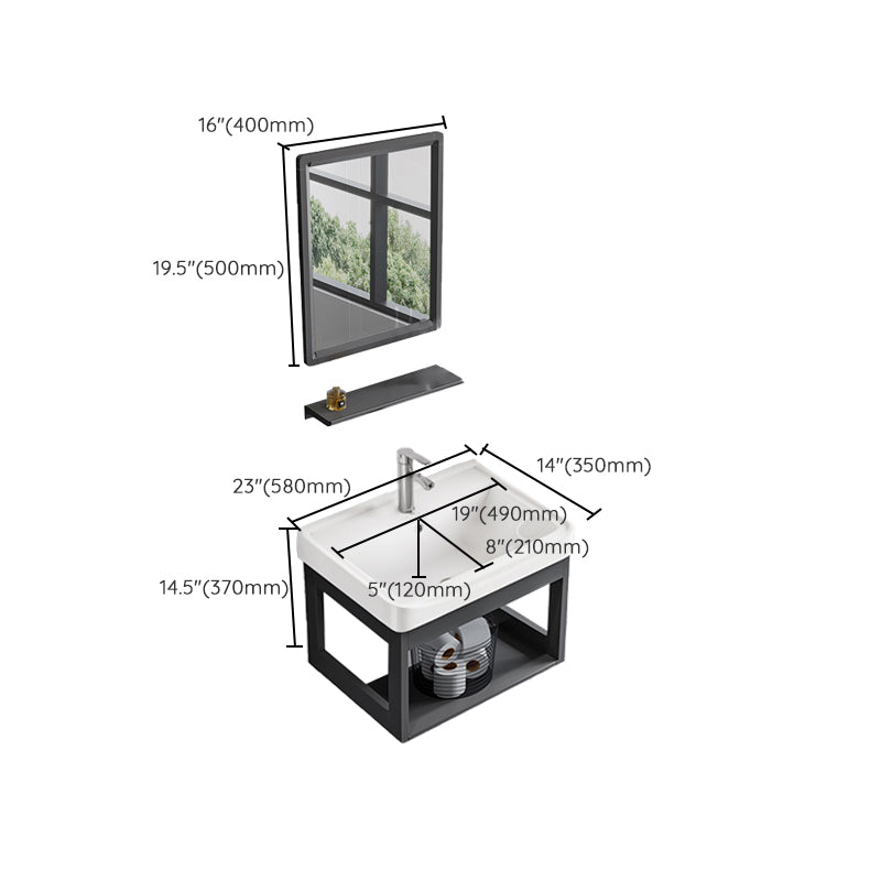 Bathroom Vanity Set Wall Mounted Storage Shelf Ceramic Sink Mirror Vanity Sink with Faucet Clearhalo 'Bathroom Remodel & Bathroom Fixtures' 'Bathroom Vanities' 'bathroom_vanities' 'Home Improvement' 'home_improvement' 'home_improvement_bathroom_vanities' 7032211