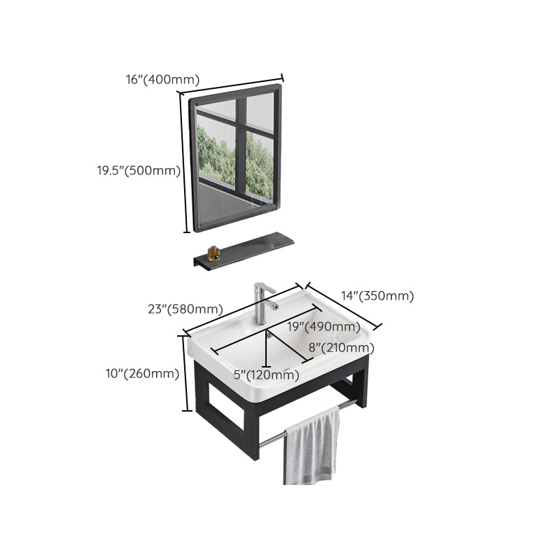 Bathroom Vanity Set Wall Mounted Storage Shelf Ceramic Sink Mirror Vanity Sink with Faucet Clearhalo 'Bathroom Remodel & Bathroom Fixtures' 'Bathroom Vanities' 'bathroom_vanities' 'Home Improvement' 'home_improvement' 'home_improvement_bathroom_vanities' 7032215