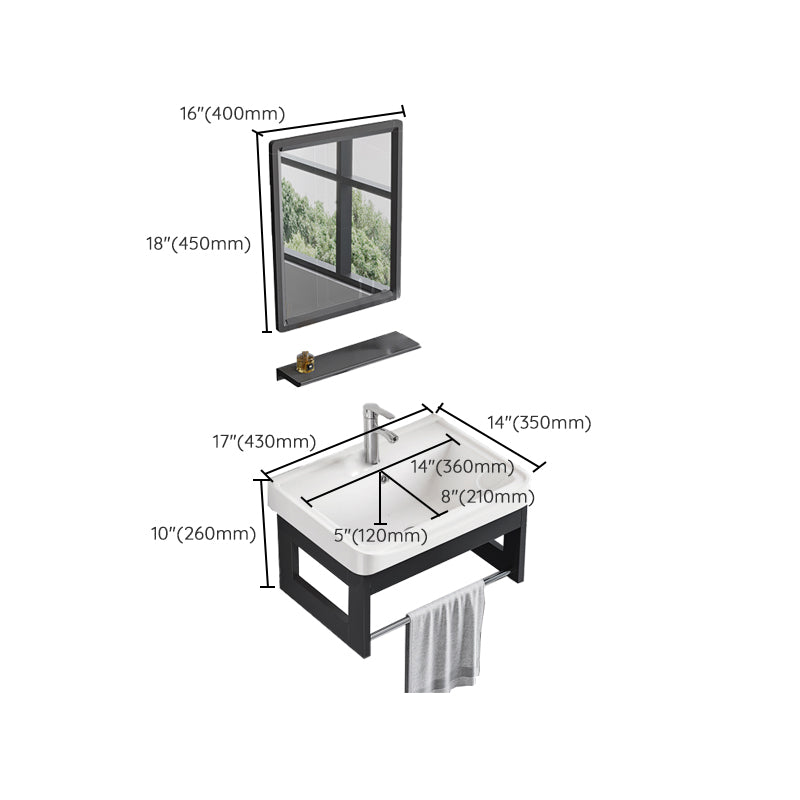 Bathroom Vanity Set Wall Mounted Storage Shelf Ceramic Sink Mirror Vanity Sink with Faucet Clearhalo 'Bathroom Remodel & Bathroom Fixtures' 'Bathroom Vanities' 'bathroom_vanities' 'Home Improvement' 'home_improvement' 'home_improvement_bathroom_vanities' 7032217