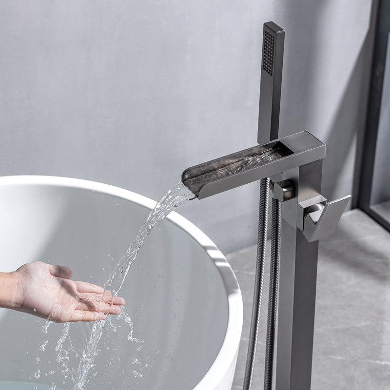 Floor Mounted Metal Freestanding Tub Filler One Handle Waterfall Freestanding Faucet Clearhalo 'Bathroom Remodel & Bathroom Fixtures' 'Bathtub Faucets' 'bathtub_faucets' 'Home Improvement' 'home_improvement' 'home_improvement_bathtub_faucets' 7032256