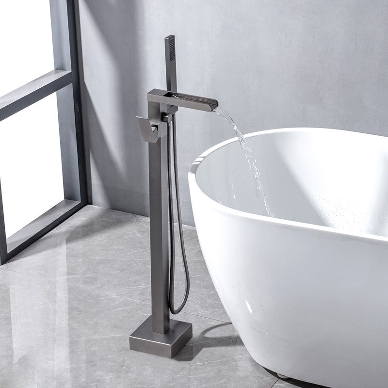 Floor Mounted Metal Freestanding Tub Filler One Handle Waterfall Freestanding Faucet Clearhalo 'Bathroom Remodel & Bathroom Fixtures' 'Bathtub Faucets' 'bathtub_faucets' 'Home Improvement' 'home_improvement' 'home_improvement_bathtub_faucets' 7032258