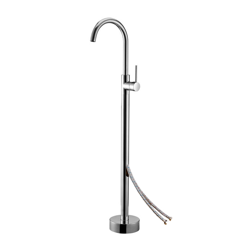 Floor Mounted Metal Freestanding Tub Filler One Handle Freestanding Tub Filler Trim Nickel Wall Clearhalo 'Bathroom Remodel & Bathroom Fixtures' 'Bathtub Faucets' 'bathtub_faucets' 'Home Improvement' 'home_improvement' 'home_improvement_bathtub_faucets' 7032309