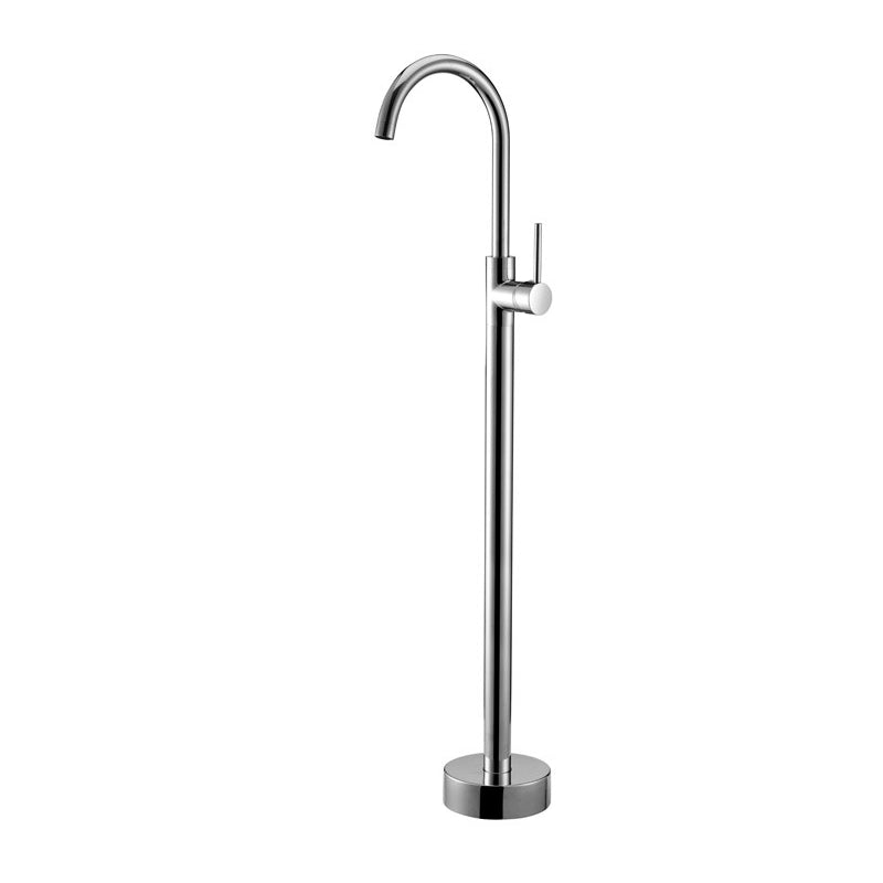 Floor Mounted Metal Freestanding Tub Filler One Handle Freestanding Tub Filler Trim Chrome Clearhalo 'Bathroom Remodel & Bathroom Fixtures' 'Bathtub Faucets' 'bathtub_faucets' 'Home Improvement' 'home_improvement' 'home_improvement_bathtub_faucets' 7032314