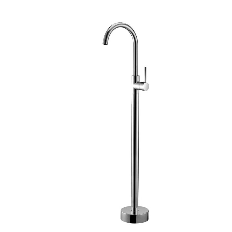 Floor Mounted Metal Freestanding Tub Filler One Handle Freestanding Tub Filler Trim Nickel Ground Clearhalo 'Bathroom Remodel & Bathroom Fixtures' 'Bathtub Faucets' 'bathtub_faucets' 'Home Improvement' 'home_improvement' 'home_improvement_bathtub_faucets' 7032319