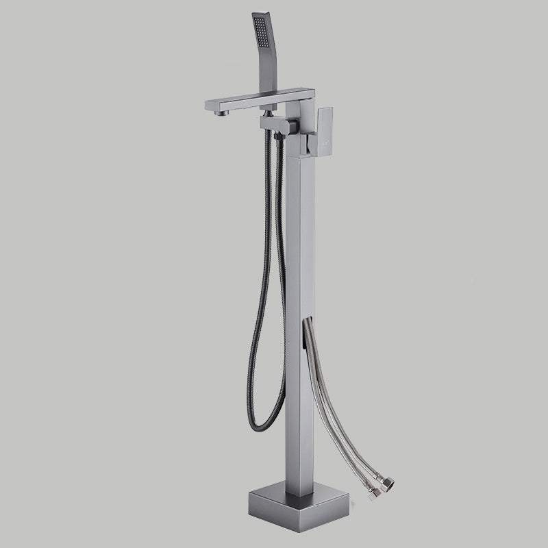 Floor Mounted Metal Freestanding Tub Filler Copper Freestanding Faucet with Hose Gun Grey 7 Shape Wall Clearhalo 'Bathroom Remodel & Bathroom Fixtures' 'Bathtub Faucets' 'bathtub_faucets' 'Home Improvement' 'home_improvement' 'home_improvement_bathtub_faucets' 7032328