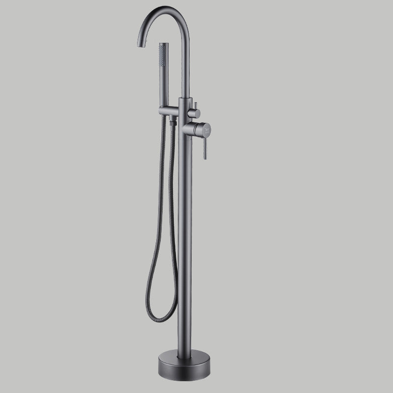 Floor Mounted Metal Freestanding Tub Filler Copper Freestanding Faucet with Hose Gun Grey Gooseneck Ground Clearhalo 'Bathroom Remodel & Bathroom Fixtures' 'Bathtub Faucets' 'bathtub_faucets' 'Home Improvement' 'home_improvement' 'home_improvement_bathtub_faucets' 7032338