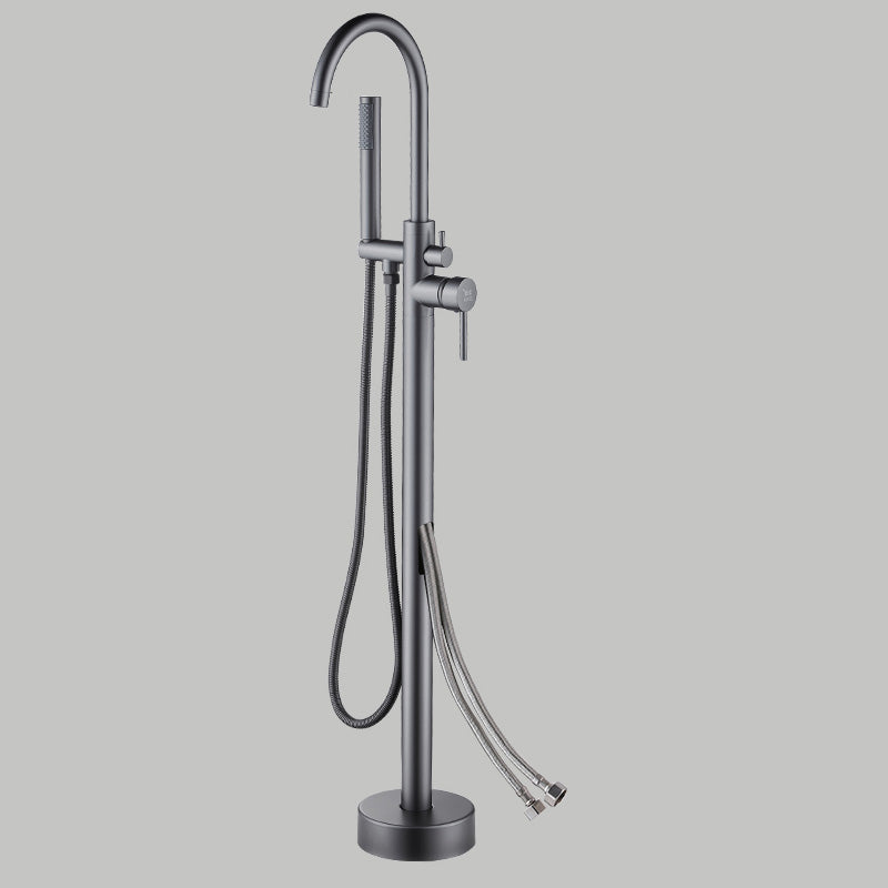 Floor Mounted Metal Freestanding Tub Filler Copper Freestanding Faucet with Hose Gun Grey Gooseneck Wall Clearhalo 'Bathroom Remodel & Bathroom Fixtures' 'Bathtub Faucets' 'bathtub_faucets' 'Home Improvement' 'home_improvement' 'home_improvement_bathtub_faucets' 7032339