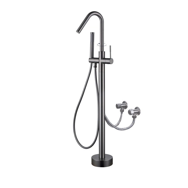 Floor Mounted Metal Freestanding Tub Filler Elbow Freestanding Bathtub Faucet Gun Grey Wall Clearhalo 'Bathroom Remodel & Bathroom Fixtures' 'Bathtub Faucets' 'bathtub_faucets' 'Home Improvement' 'home_improvement' 'home_improvement_bathtub_faucets' 7032359