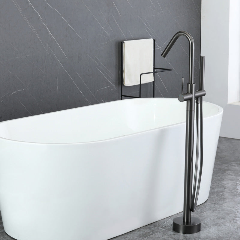 Floor Mounted Metal Freestanding Tub Filler Elbow Freestanding Bathtub Faucet Black Ground Clearhalo 'Bathroom Remodel & Bathroom Fixtures' 'Bathtub Faucets' 'bathtub_faucets' 'Home Improvement' 'home_improvement' 'home_improvement_bathtub_faucets' 7032364