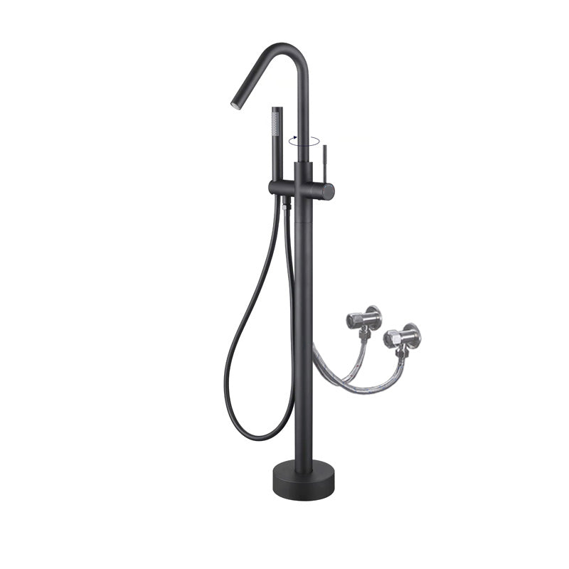 Floor Mounted Metal Freestanding Tub Filler Elbow Freestanding Bathtub Faucet Black Wall Clearhalo 'Bathroom Remodel & Bathroom Fixtures' 'Bathtub Faucets' 'bathtub_faucets' 'Home Improvement' 'home_improvement' 'home_improvement_bathtub_faucets' 7032368