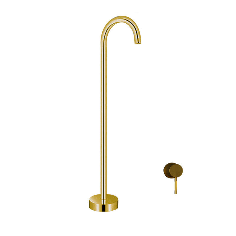 Floor Mounted All Bronze Freestanding Tub Filler Freestanding High Arc Tub Filler Trim Gold Lever Handles Clearhalo 'Bathroom Remodel & Bathroom Fixtures' 'Bathtub Faucets' 'bathtub_faucets' 'Home Improvement' 'home_improvement' 'home_improvement_bathtub_faucets' 7032385