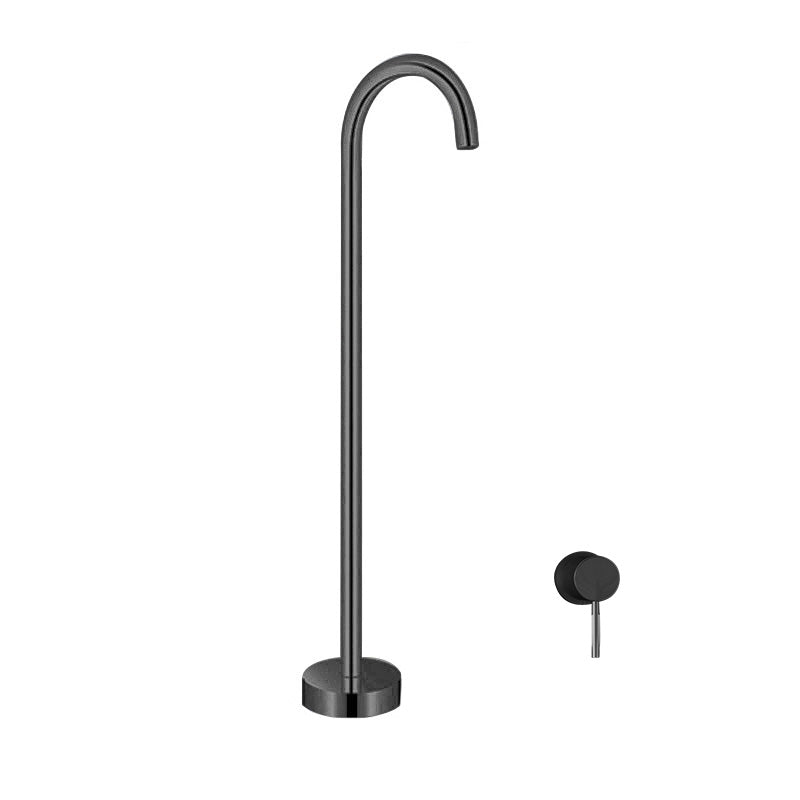 Floor Mounted All Bronze Freestanding Tub Filler Freestanding High Arc Tub Filler Trim Black Lever Handles Clearhalo 'Bathroom Remodel & Bathroom Fixtures' 'Bathtub Faucets' 'bathtub_faucets' 'Home Improvement' 'home_improvement' 'home_improvement_bathtub_faucets' 7032388