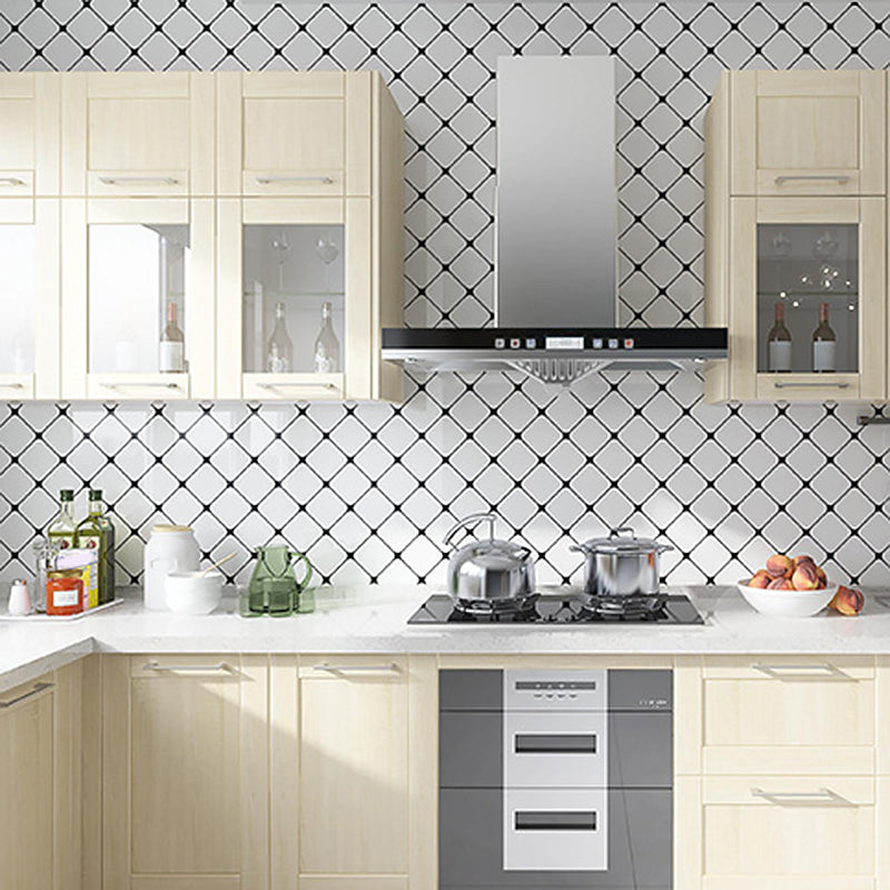 White Peel & Stick Tile Plastic Grid Wallpaper for Kitchen and Bathroom Backsplash Cream Clearhalo 'Flooring 'Home Improvement' 'home_improvement' 'home_improvement_peel_stick_blacksplash' 'Peel & Stick Backsplash Tile' 'peel_stick_blacksplash' 'Walls & Ceilings' Walls and Ceiling' 7032899