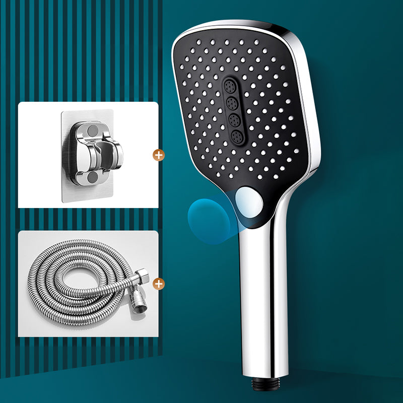 Contemporary Handheld Supercharged Shower Head Square Spray Head Black-Silver Shower Heads with Holder and Hose Clearhalo 'Bathroom Remodel & Bathroom Fixtures' 'Home Improvement' 'home_improvement' 'home_improvement_shower_heads' 'Shower Heads' 'shower_heads' 'Showers & Bathtubs Plumbing' 'Showers & Bathtubs' 7033084