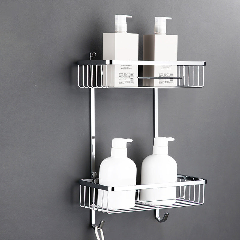 5-Piece Bathroom Hardware Set Modern Polished Chrome Bathroom Set Double Layer Square Bath Shelves Clearhalo 'Bathroom Hardware Sets' 'Bathroom Hardware' 'Bathroom Remodel & Bathroom Fixtures' 'bathroom_hardware_sets' 'Home Improvement' 'home_improvement' 'home_improvement_bathroom_hardware_sets' 7033619