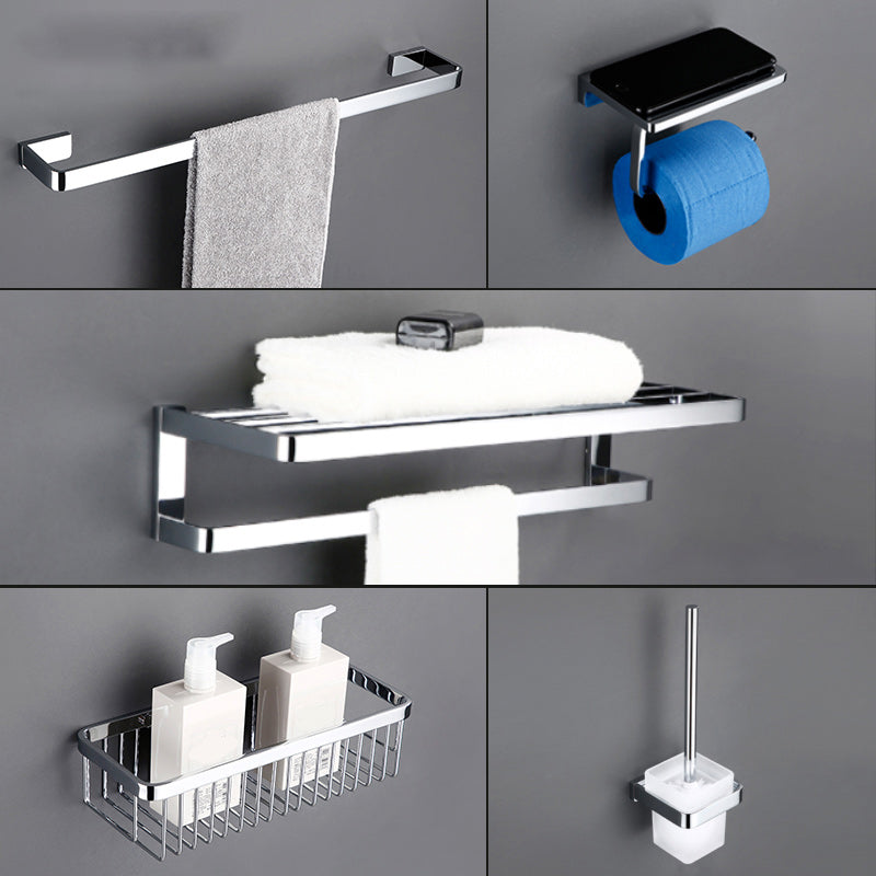 5-Piece Bathroom Hardware Set Modern Polished Chrome Bathroom Set 5 piece Set Clearhalo 'Bathroom Hardware Sets' 'Bathroom Hardware' 'Bathroom Remodel & Bathroom Fixtures' 'bathroom_hardware_sets' 'Home Improvement' 'home_improvement' 'home_improvement_bathroom_hardware_sets' 7033622