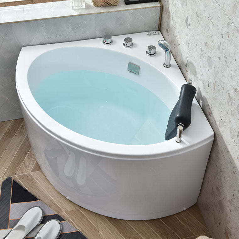 Acrylic Soaking Bathtub Antique Finish Back to Wall Corner Bath Tub 39"L x 39"W x 26"H Tub with Silver 5-Piece Set Clearhalo 'Bathroom Remodel & Bathroom Fixtures' 'Bathtubs' 'Home Improvement' 'home_improvement' 'home_improvement_bathtubs' 'Showers & Bathtubs' 7034304