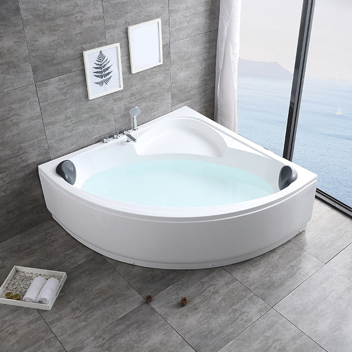 Acrylic Soaking Bathtub Antique Finish Back to Wall Corner Bath Tub 47"L x 47"W x 22"H Tub with Silver 5-Piece Set Clearhalo 'Bathroom Remodel & Bathroom Fixtures' 'Bathtubs' 'Home Improvement' 'home_improvement' 'home_improvement_bathtubs' 'Showers & Bathtubs' 7034308