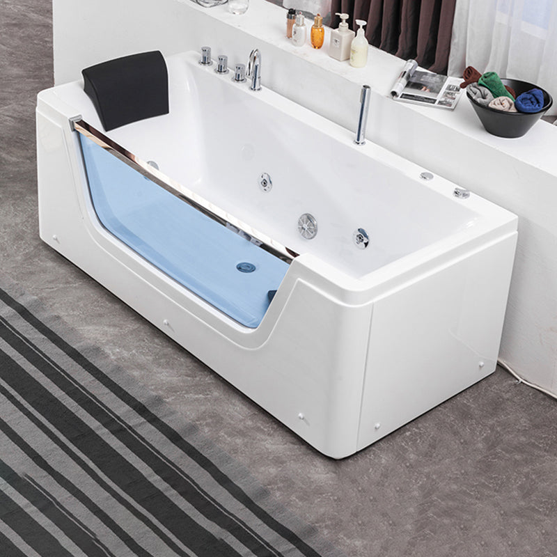 Stand Alone White Bathtub Acrylic Rectangular Modern Center Bath Massage Tub with Silver 5-Piece Set Clearhalo 'Bathroom Remodel & Bathroom Fixtures' 'Bathtubs' 'Home Improvement' 'home_improvement' 'home_improvement_bathtubs' 'Showers & Bathtubs' 7034325