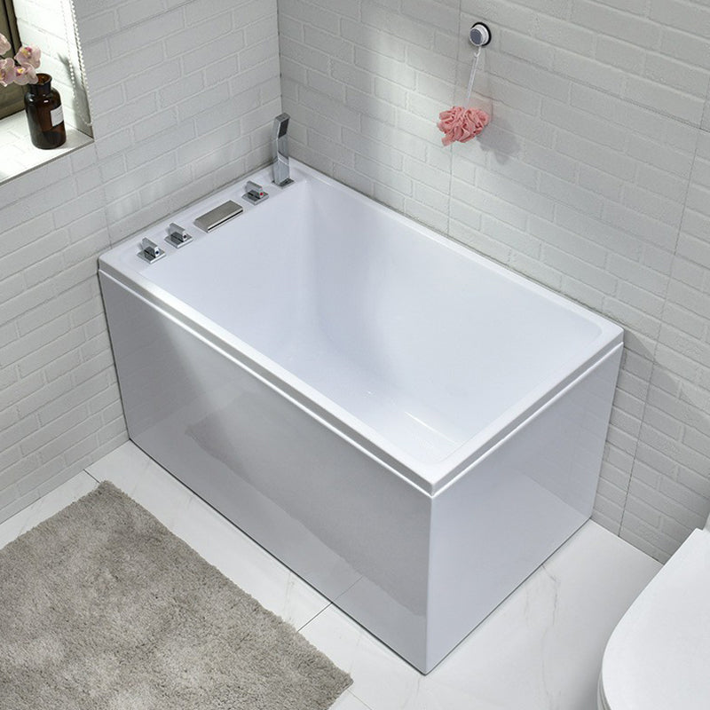 Acrylic Rectangular Bath Soaking Back to Wall Tub , 25.2-inch Tall Left Tub with Silver 5-Piece Set Clearhalo 'Bathroom Remodel & Bathroom Fixtures' 'Bathtubs' 'Home Improvement' 'home_improvement' 'home_improvement_bathtubs' 'Showers & Bathtubs' 7034345