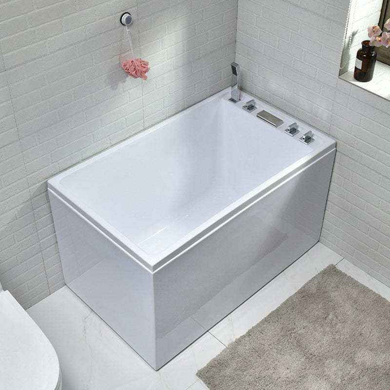 Acrylic Rectangular Bath Soaking Back to Wall Tub , 25.2-inch Tall Right Tub with Silver 5-Piece Set Clearhalo 'Bathroom Remodel & Bathroom Fixtures' 'Bathtubs' 'Home Improvement' 'home_improvement' 'home_improvement_bathtubs' 'Showers & Bathtubs' 7034349