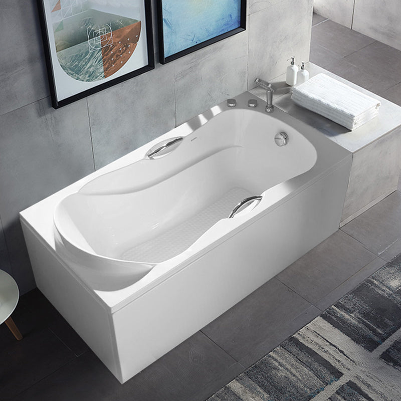 Acrylic Bath Soaking Back to Wall Bathtub in White , 29.53-inch Tall 51"L x 30"W x 27"H Right Tub with Silver 3-Piece Set Clearhalo 'Bathroom Remodel & Bathroom Fixtures' 'Bathtubs' 'Home Improvement' 'home_improvement' 'home_improvement_bathtubs' 'Showers & Bathtubs' 7034412