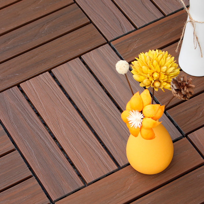 Square Decking Tiles Interlocking Striped Pattern Deck Plank 12"L x 12"W x 1"H Coffee Clearhalo 'Home Improvement' 'home_improvement' 'home_improvement_outdoor_deck_tiles_planks' 'Outdoor Deck Tiles & Planks' 'Outdoor Flooring & Tile' 'Outdoor Remodel' 'outdoor_deck_tiles_planks' 7037535