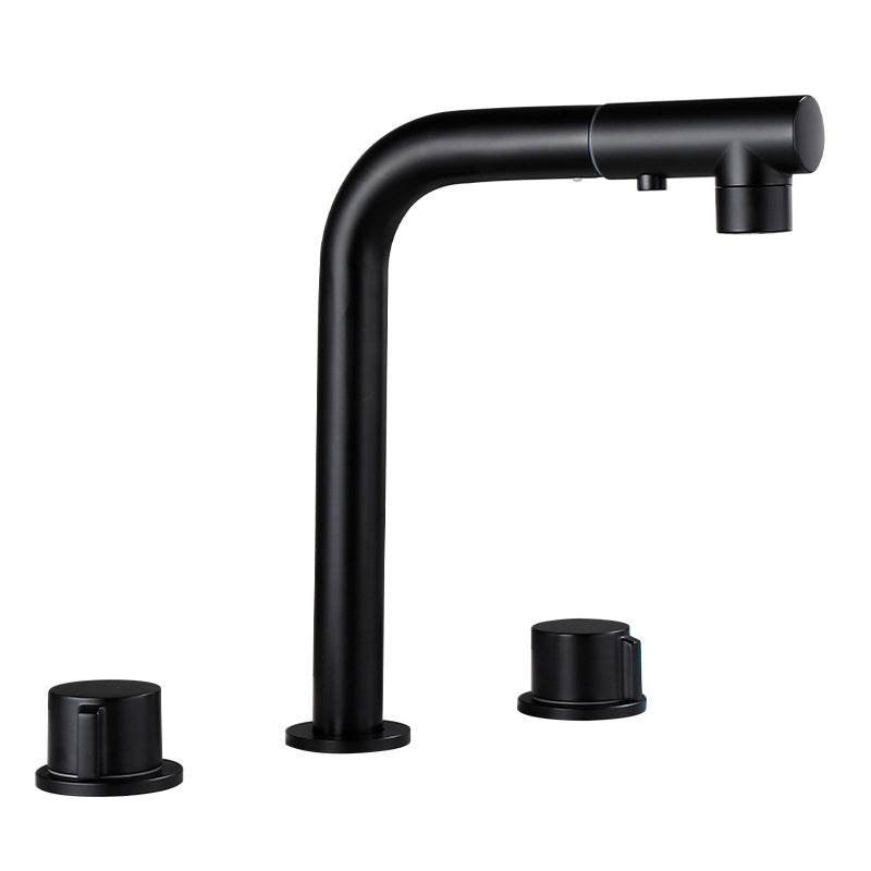 Pull-out Widespread Sink Faucet 2-Handle Vessel Sink Faucet with Angle Valve and Drain Clearhalo 'bathroom_sink_faucets' 'Conjunta de Baño y Conjunta de Grifo' 'Coronamiento de Baño y Dispositivo de Baño' 'Grifo del lavabo del baño' 'Hogar' 'home_improvement' 'home_improvement_bathroom_sink_faucets' 'Mejoras para el hogar' 7037595