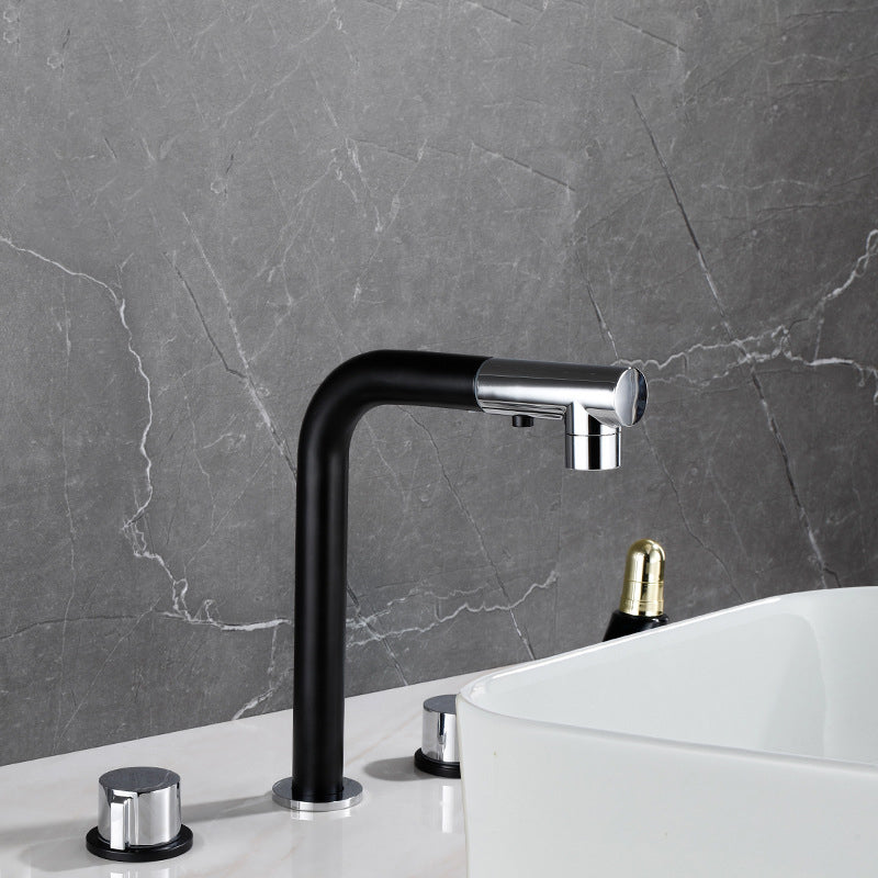 Pull-out Widespread Sink Faucet 2-Handle Vessel Sink Faucet with Angle Valve and Drain Negro-Blanco 25,4cm Clearhalo 'bathroom_sink_faucets' 'Conjunta de Baño y Conjunta de Grifo' 'Coronamiento de Baño y Dispositivo de Baño' 'Grifo del lavabo del baño' 'Hogar' 'home_improvement' 'home_improvement_bathroom_sink_faucets' 'Mejoras para el hogar' 7037596