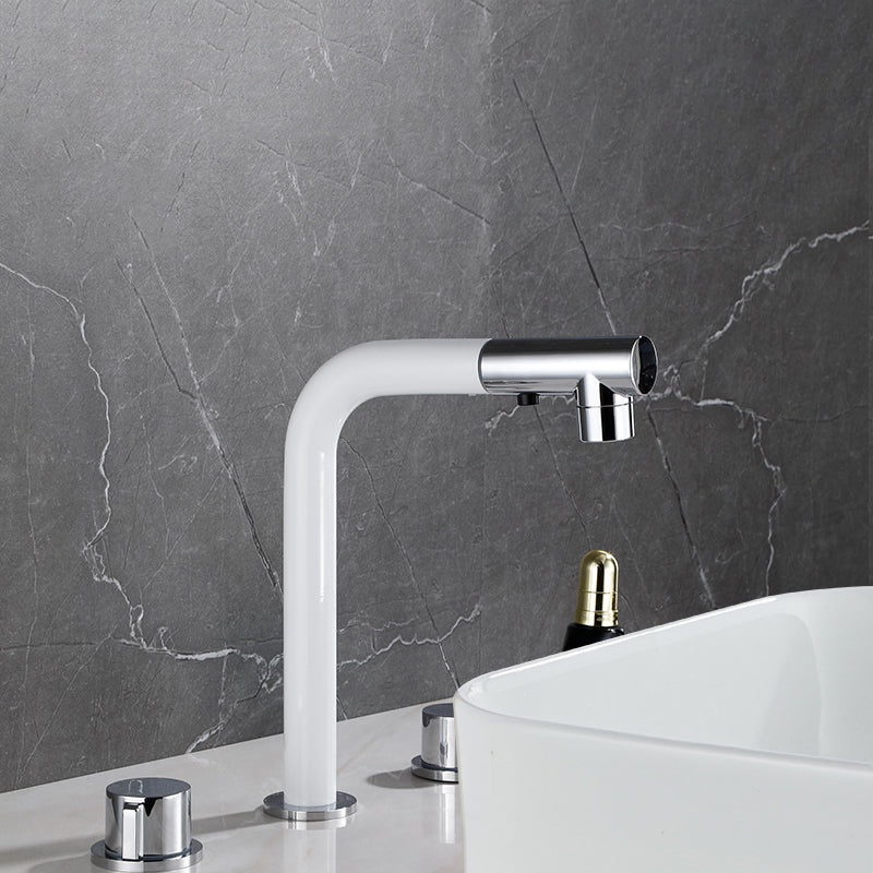 Pull-out Widespread Sink Faucet 2-Handle Vessel Sink Faucet with Angle Valve and Drain Blanco-Plata 25,4cm Clearhalo 'bathroom_sink_faucets' 'Conjunta de Baño y Conjunta de Grifo' 'Coronamiento de Baño y Dispositivo de Baño' 'Grifo del lavabo del baño' 'Hogar' 'home_improvement' 'home_improvement_bathroom_sink_faucets' 'Mejoras para el hogar' 7037600