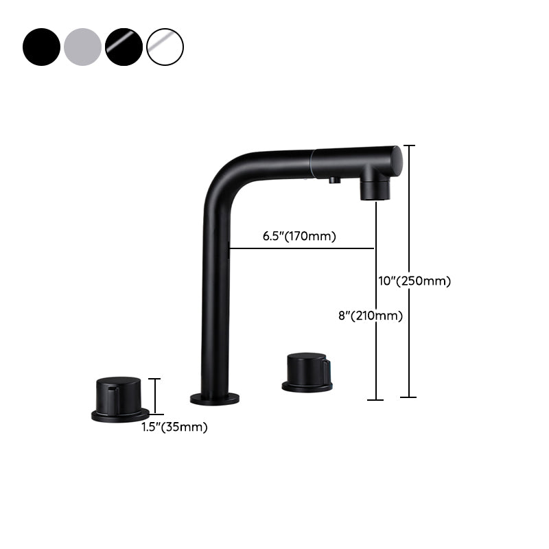 Pull-out Widespread Sink Faucet 2-Handle Vessel Sink Faucet with Angle Valve and Drain Clearhalo 'bathroom_sink_faucets' 'Conjunta de Baño y Conjunta de Grifo' 'Coronamiento de Baño y Dispositivo de Baño' 'Grifo del lavabo del baño' 'Hogar' 'home_improvement' 'home_improvement_bathroom_sink_faucets' 'Mejoras para el hogar' 7037605