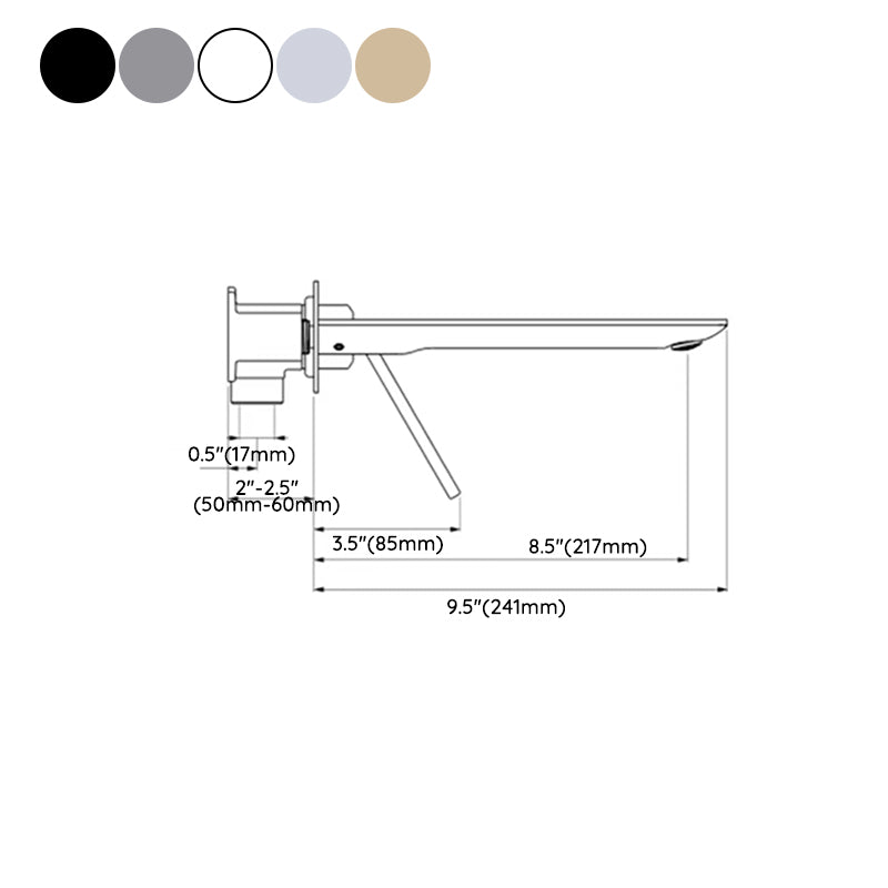 Modern Lavatory Faucet Single Handle Metal Wall Mounted Bathroom Faucet Clearhalo 'Bathroom Remodel & Bathroom Fixtures' 'Bathroom Sink Faucets' 'Bathroom Sinks & Faucet Components' 'bathroom_sink_faucets' 'Home Improvement' 'home_improvement' 'home_improvement_bathroom_sink_faucets' 7037677