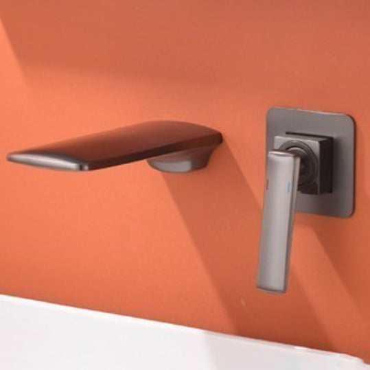 Waterfall Wall Mounted Bathroom Faucet Modern Lavatory Faucet Gris Moderno Clearhalo 'bathroom_sink_faucets' 'Conjunta de Baño y Conjunta de Grifo' 'Coronamiento de Baño y Dispositivo de Baño' 'Grifo del lavabo del baño' 'Hogar' 'home_improvement' 'home_improvement_bathroom_sink_faucets' 'Mejoras para el hogar' 7037711