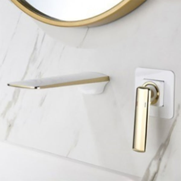 Waterfall Wall Mounted Bathroom Faucet Modern Lavatory Faucet Blanco-Dorado Moderno Clearhalo 'bathroom_sink_faucets' 'Conjunta de Baño y Conjunta de Grifo' 'Coronamiento de Baño y Dispositivo de Baño' 'Grifo del lavabo del baño' 'Hogar' 'home_improvement' 'home_improvement_bathroom_sink_faucets' 'Mejoras para el hogar' 7037716