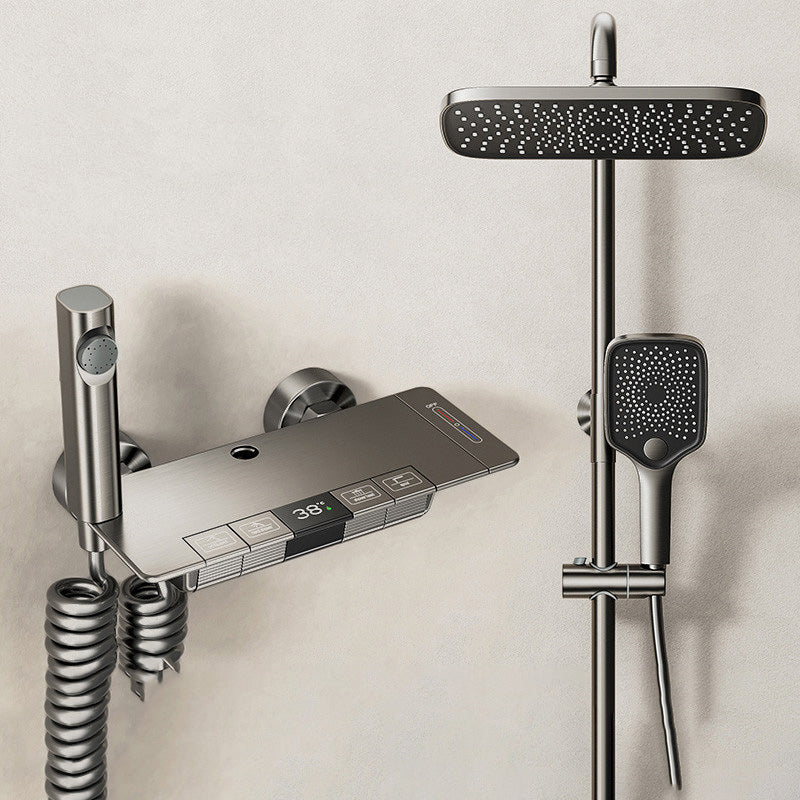 Modern Shower Trim Brass Adjustable Spray Pattern Thermostatic Shower Set Clearhalo 'Bathroom Remodel & Bathroom Fixtures' 'Home Improvement' 'home_improvement' 'home_improvement_shower_faucets' 'Shower Faucets & Systems' 'shower_faucets' 'Showers & Bathtubs Plumbing' 'Showers & Bathtubs' 7037878